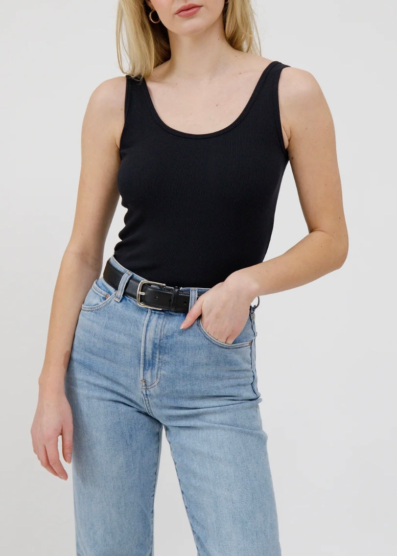 Ribbed Tank Top with Curved Hem