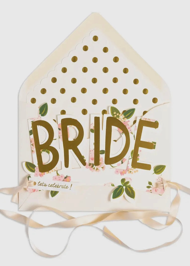 Bride Flowers Wearable Paper Crown with Ribbon Card