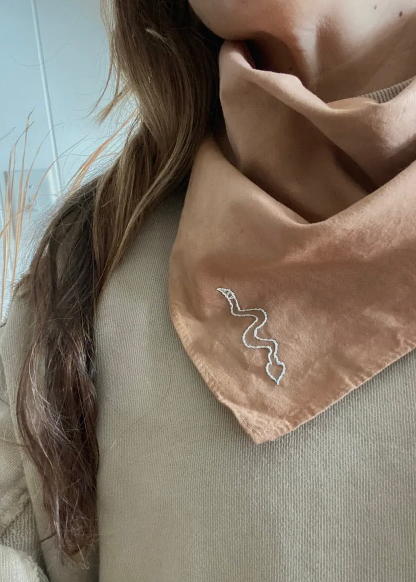 Hand Embroidered Desierto Cotton Bandana, Plant Dyed