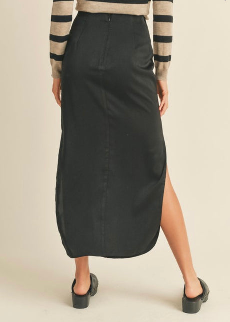 Satin Side Slit Skirt with Zipper