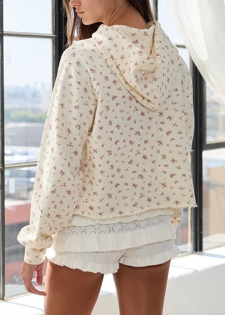 Peony Floral Print Cropped Hoodie