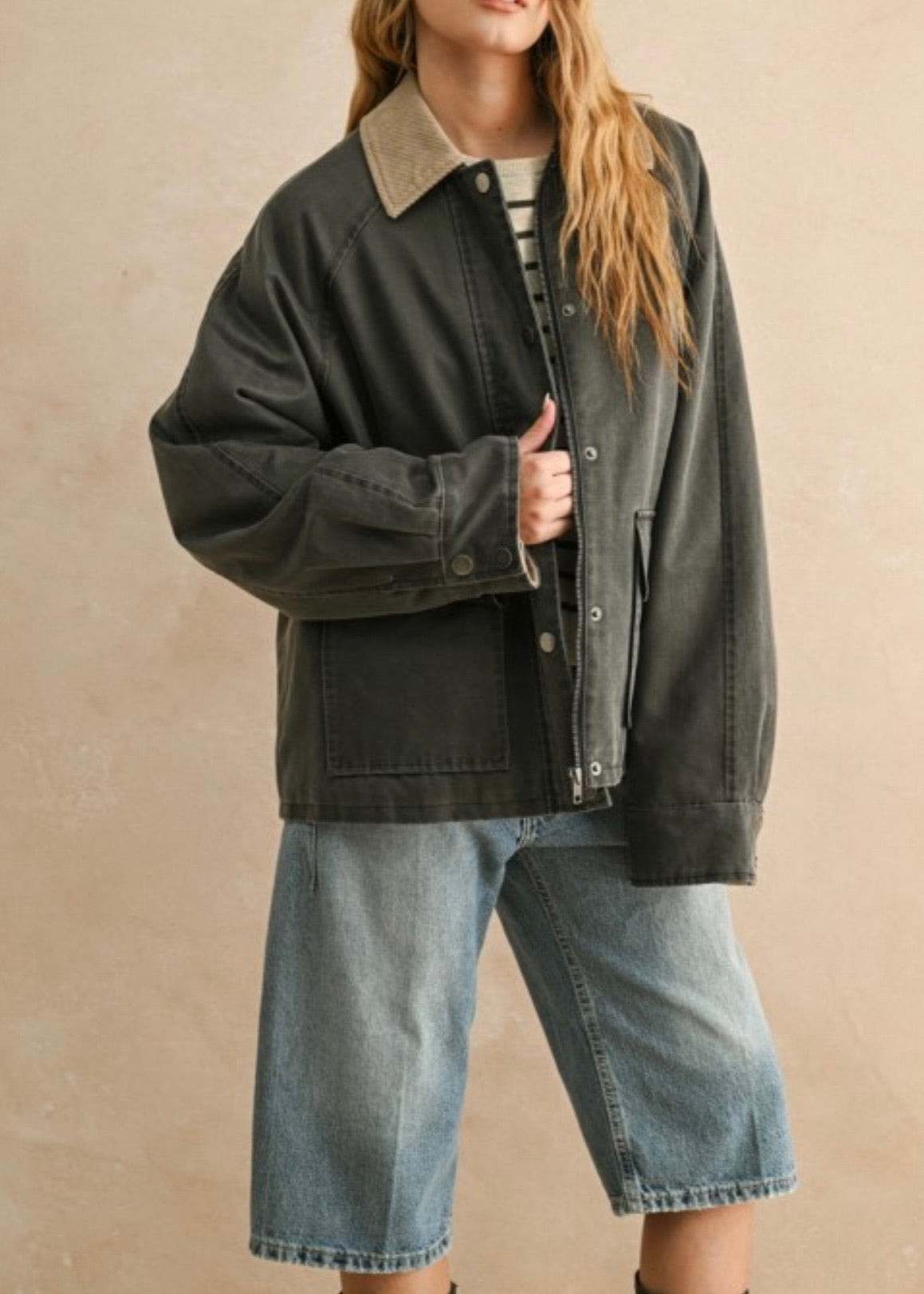 Collar Contrasted Utility Jacket