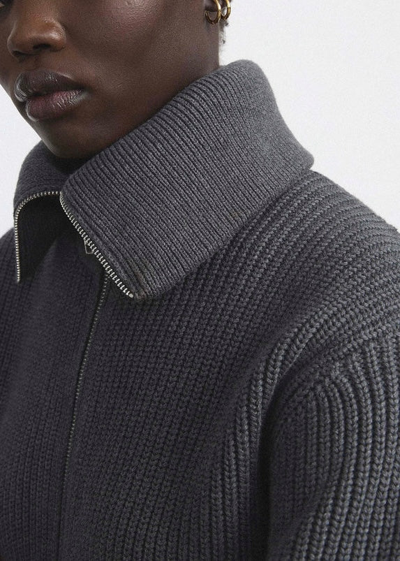 The Drop Collar Zip Up Cardigan