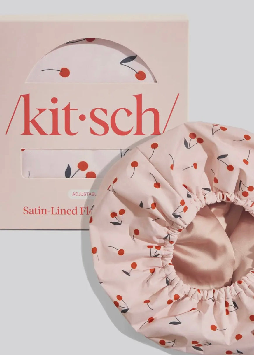 Satin-Lined Flexi Shower Cap - Cherry Print