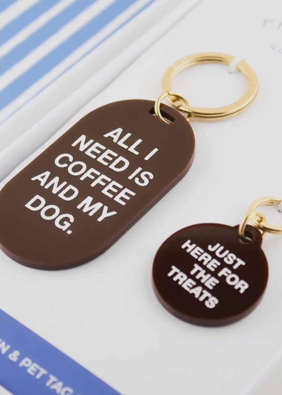Coffee & My Dog Keychain & Pet Tag Gift Set