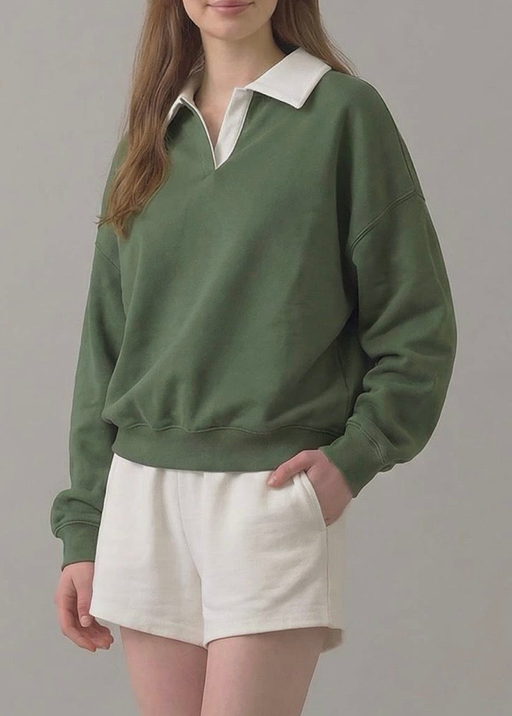 Pre-Shrunk Cotton Fleece Collared Sweatshirt