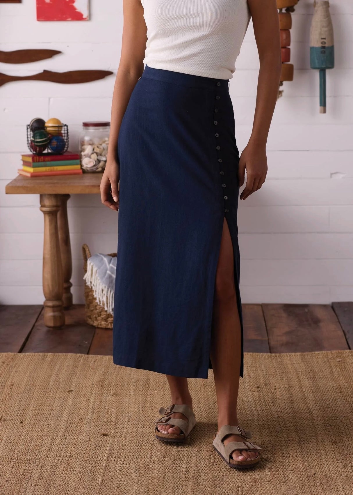 Leukos Linen-Blend Midi Skirt