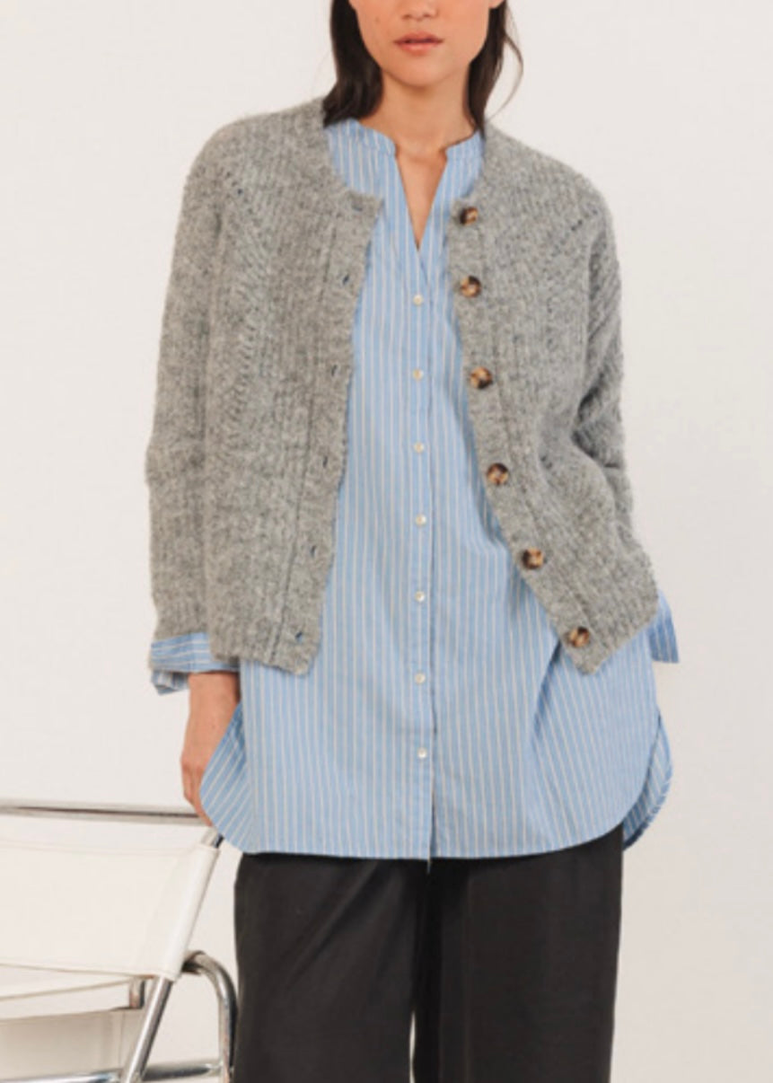 Grey Crewneck Cardigan