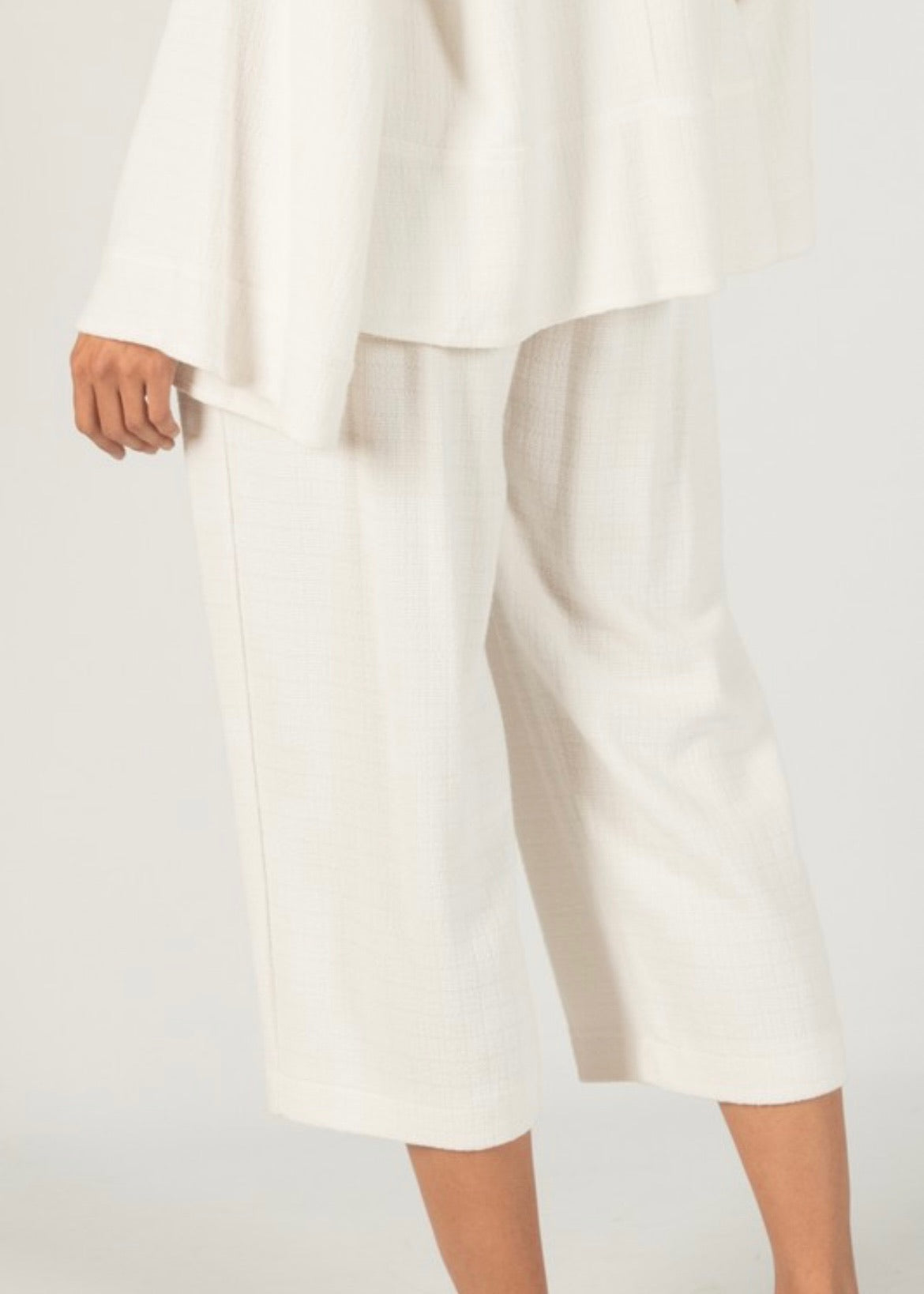 Linen Culotte Elastic Waist Band Pants