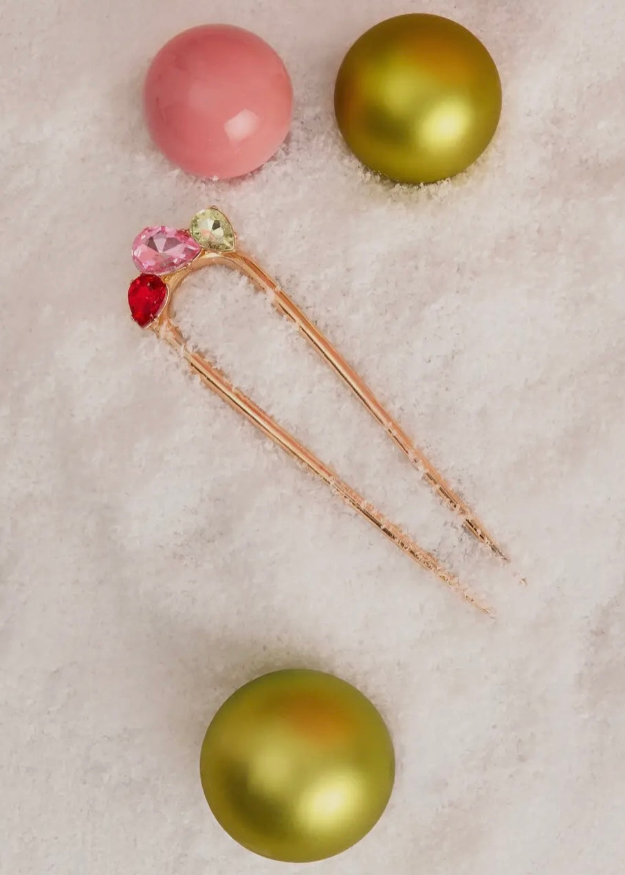 Holiday Gemstone French Hair Pin