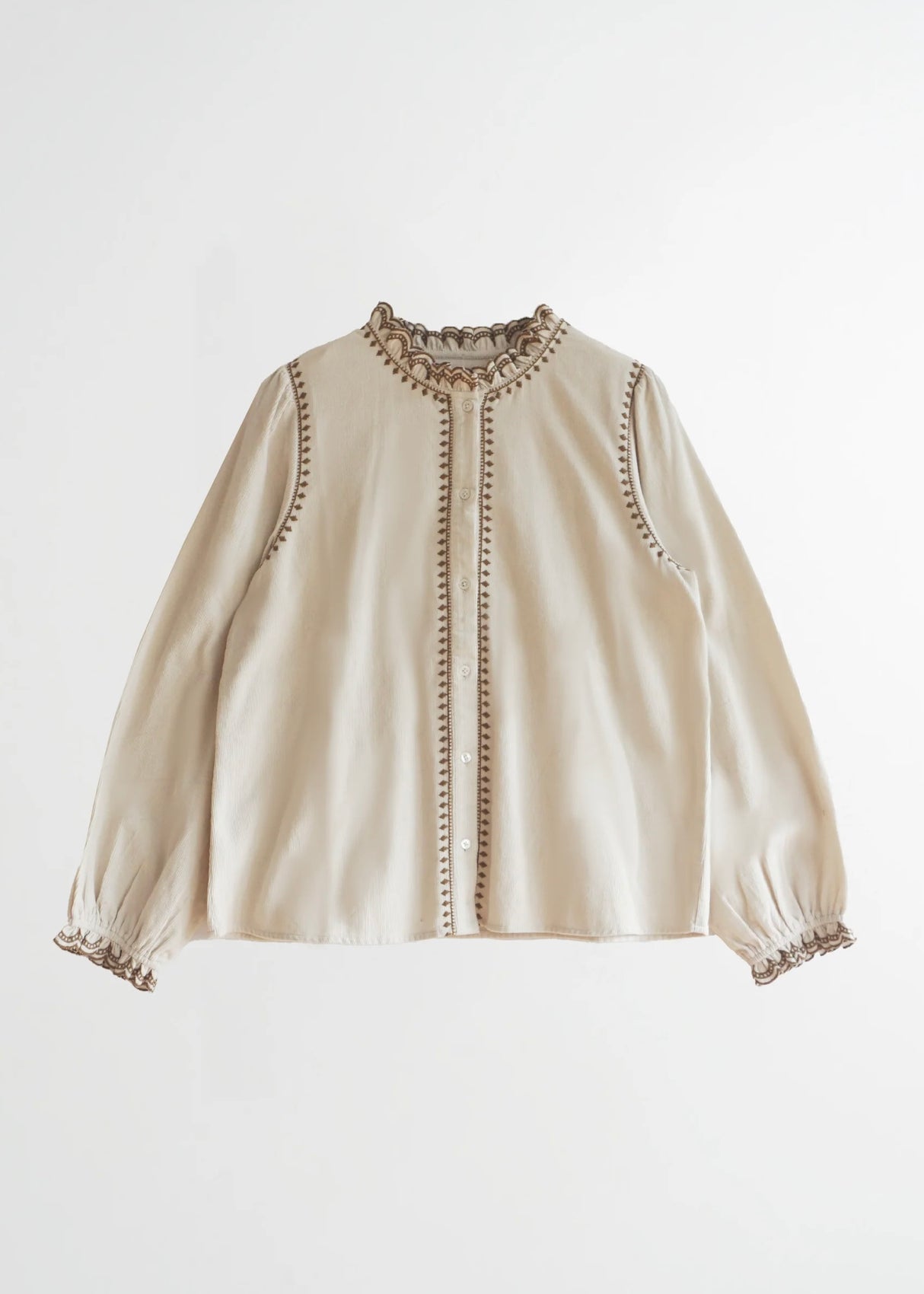 Corduroy Ruffled Collar Blouse