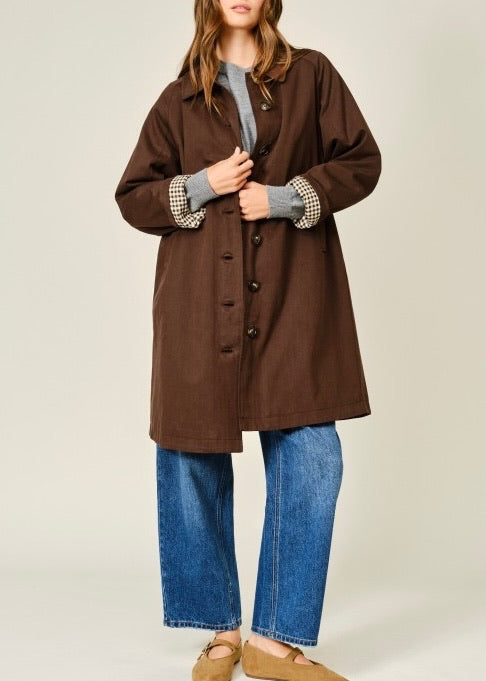 Checked Inside Midi Trench Coat
