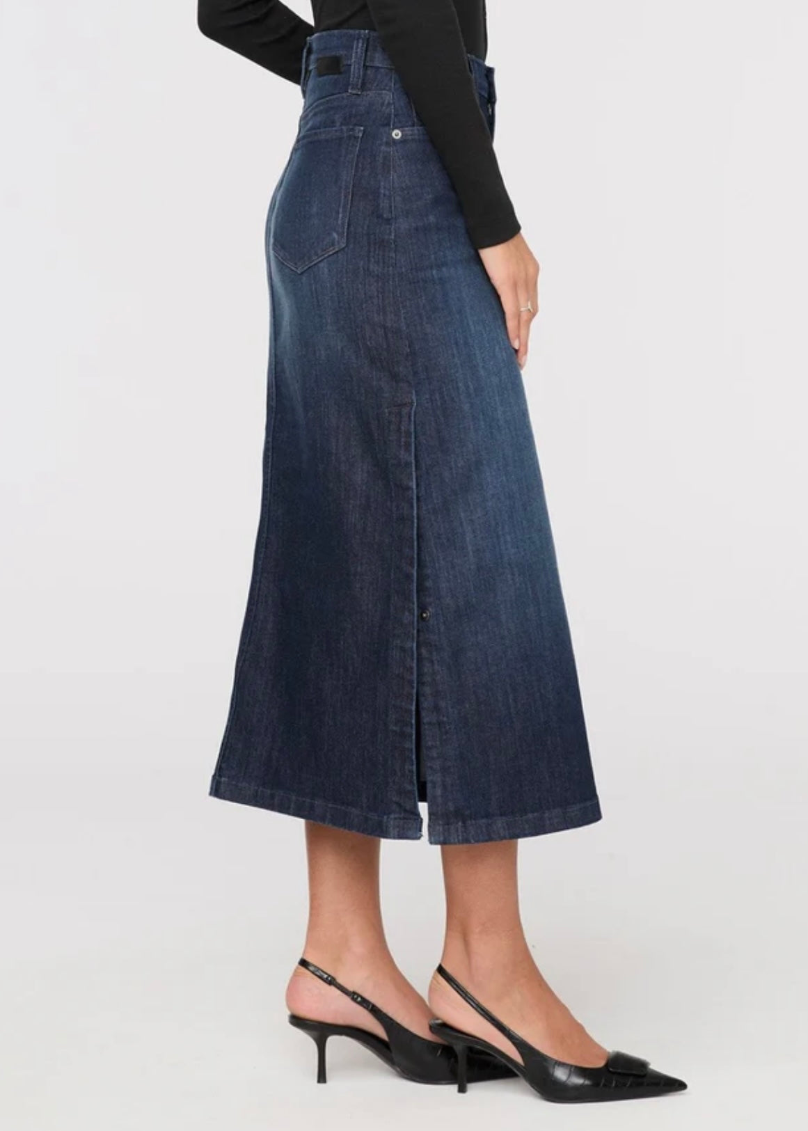 Performance Denim Slit Skirt - Dark Stone
