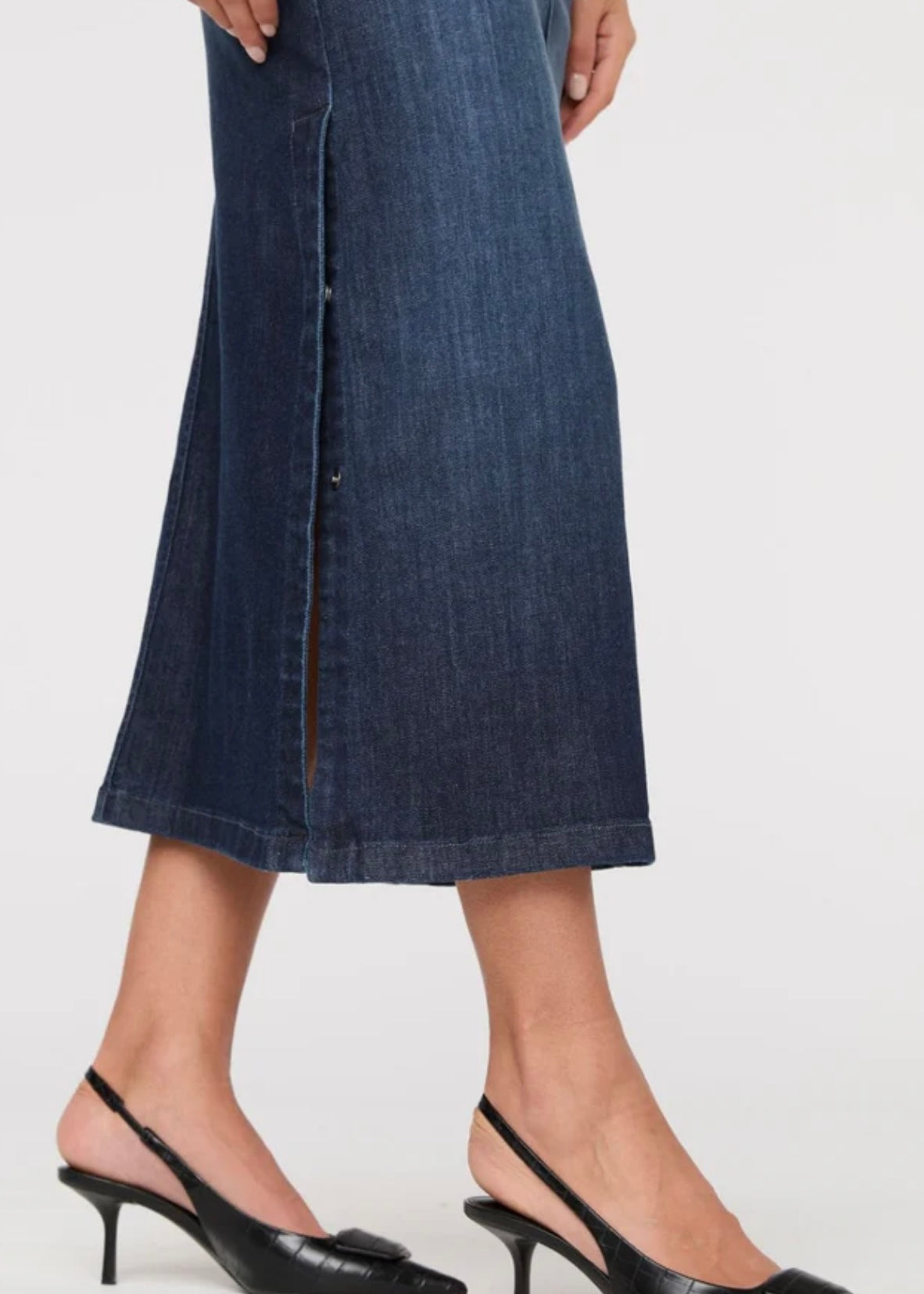 Performance Denim Slit Skirt - Dark Stone
