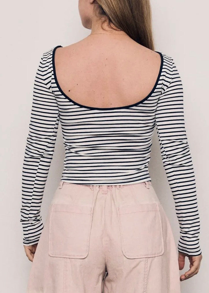 Open Back Striped Long Tee