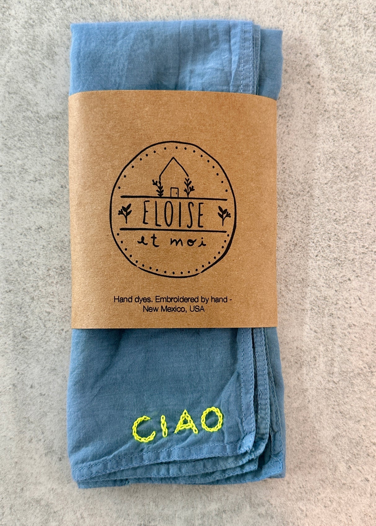 Hand Dyed + Embroidered Ciao Organic Cotton Bandana