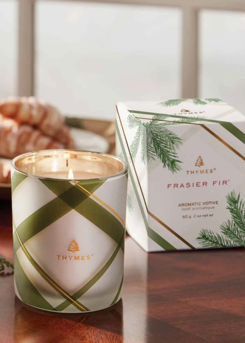 Frasier Fir Frosted Plaid Votive Candle