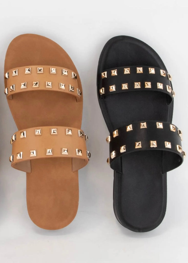 Perry Studded Sandal in Black and Tan