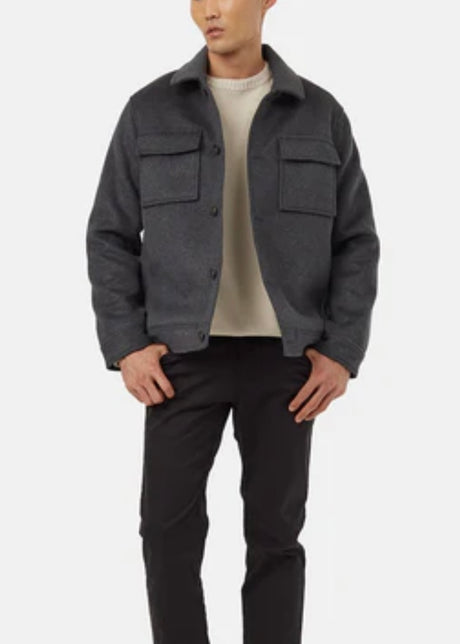 Wool Button Down Shacket in Charcoal Grey