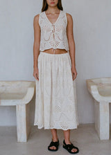Embroidered Detail Midi Flare Skirt
