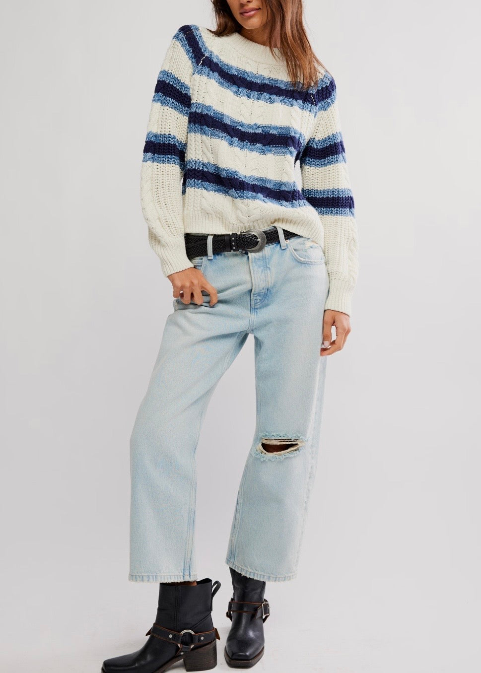 Frankie Cable Knit Stripe Pullover