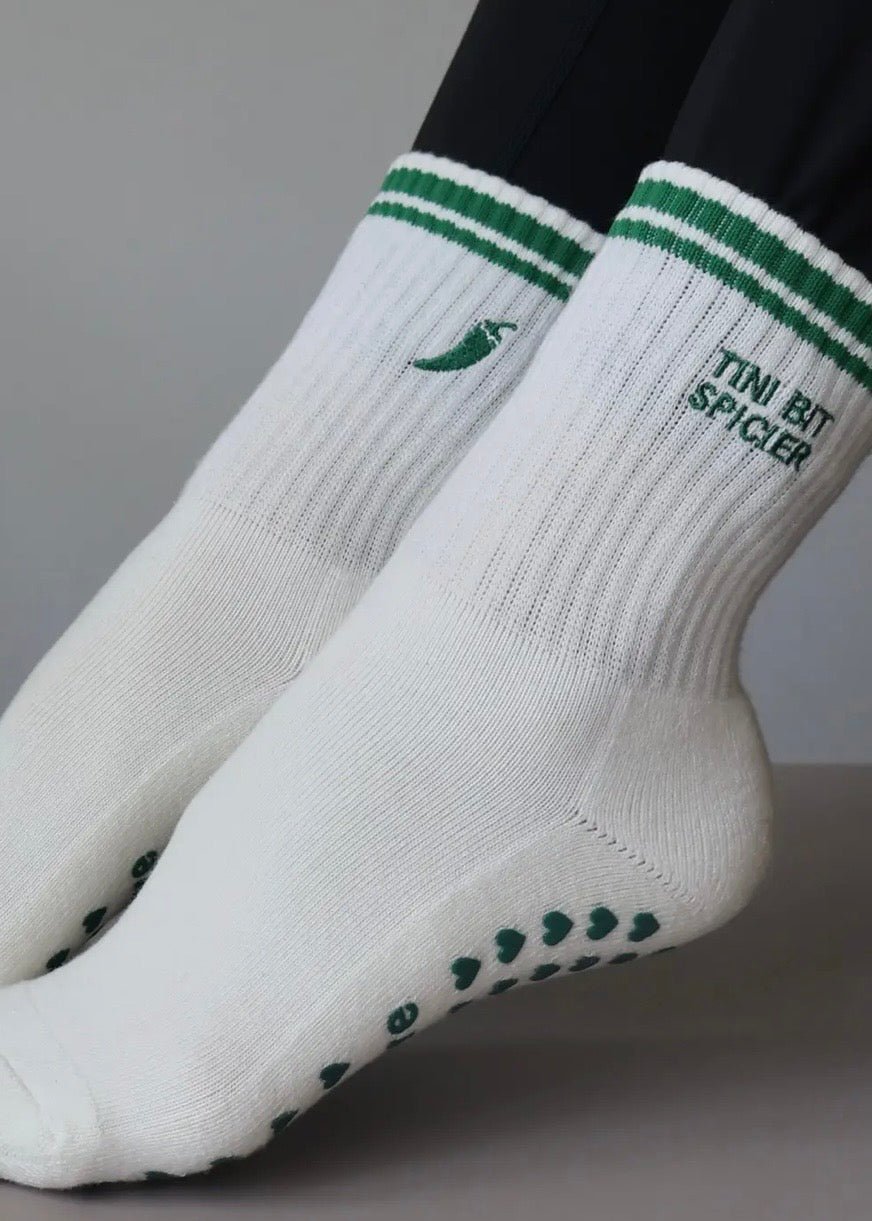 Tini Bit Spicier Grip Socks - Cream & Green