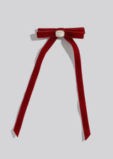 Holiday Velvet & Gemstone Bow Hair Clip