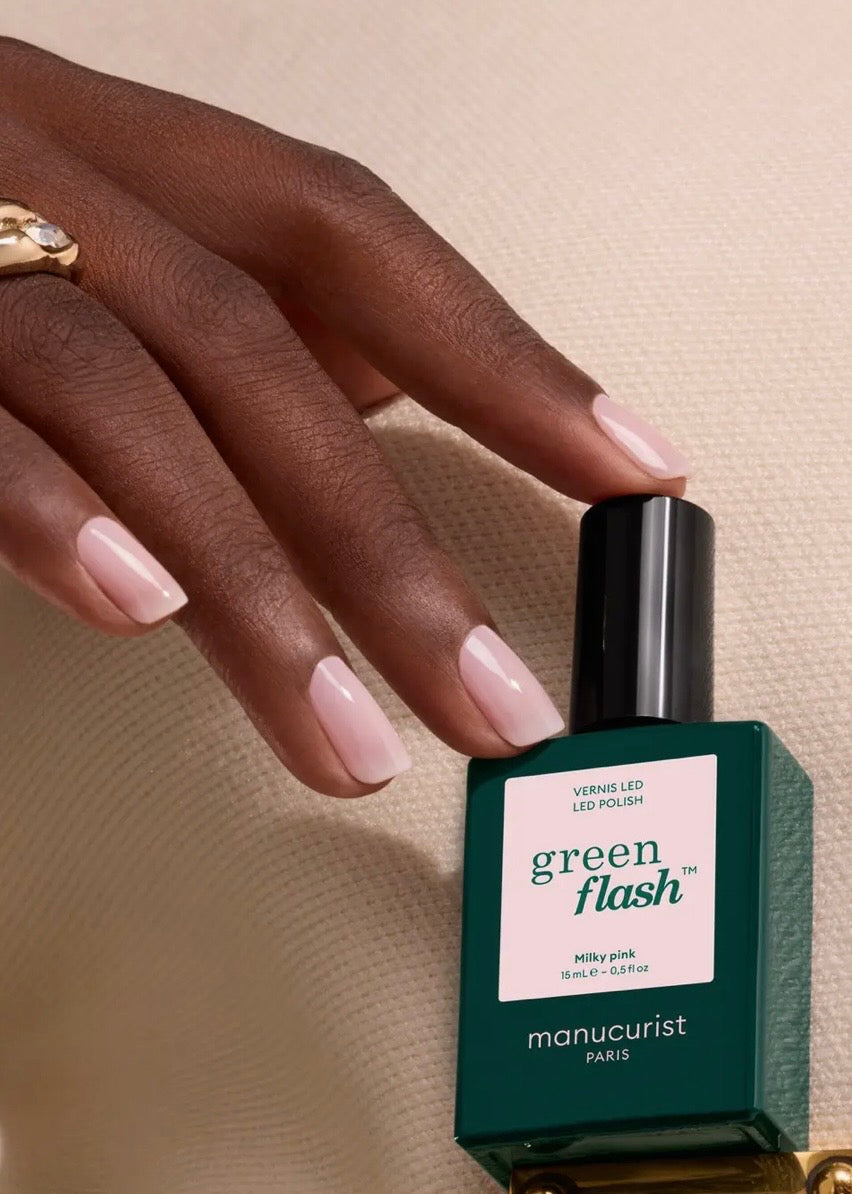 Milky Pink Green Flash Nail Polish
