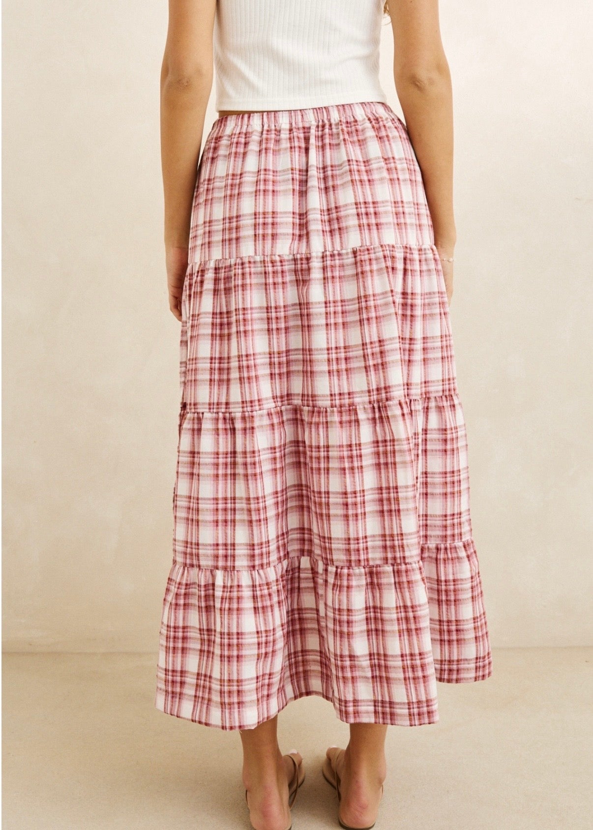 Chelsea Check Tiered Maxi Skirt