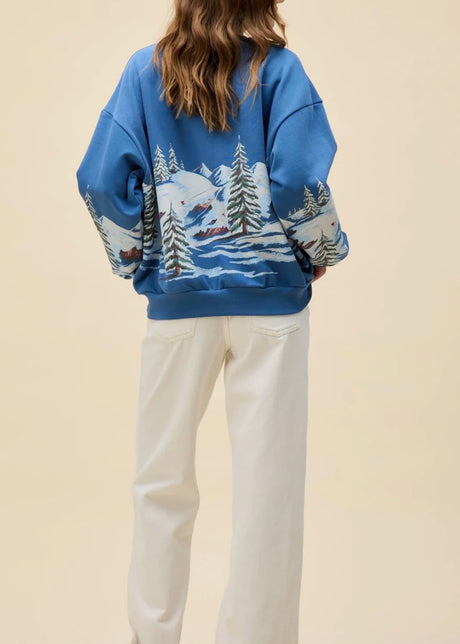 Alpine Ski Scene Oversized Crewneck