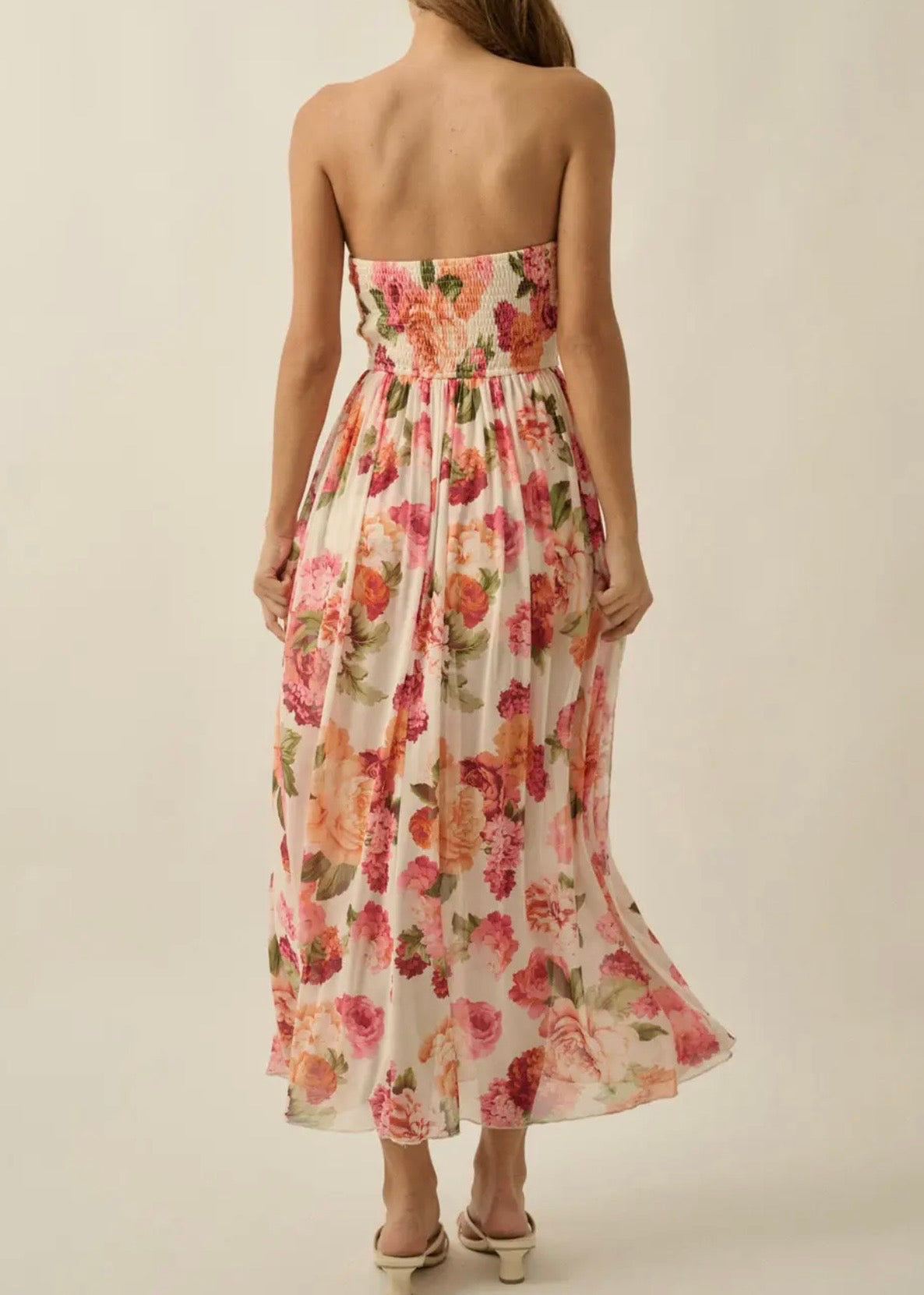 Floral-Print Mesh Smocked Dress