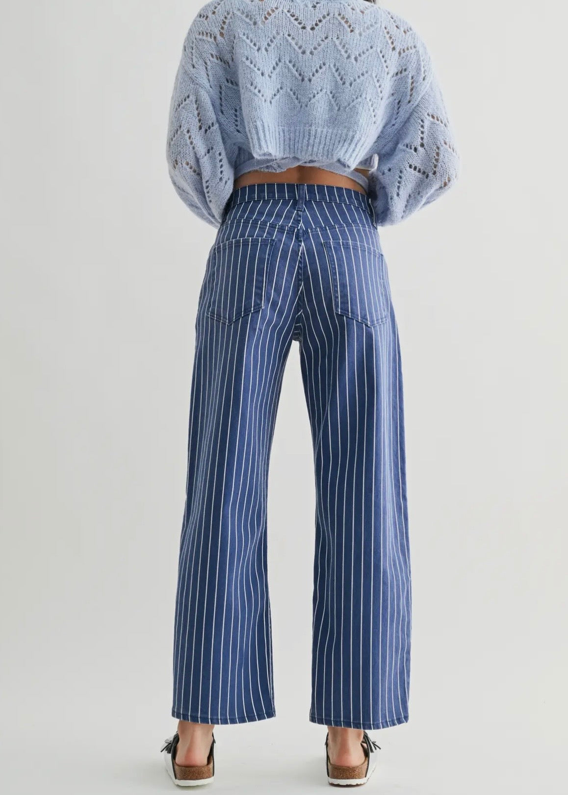 Navy Stripe Barrel Jean