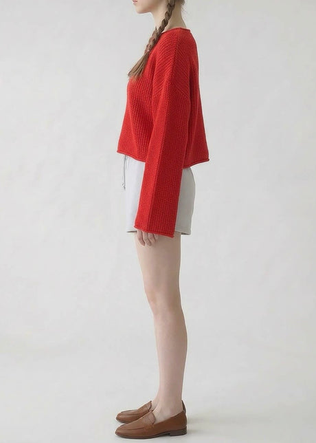 Boxy Cropped Long Sleeve Sweater