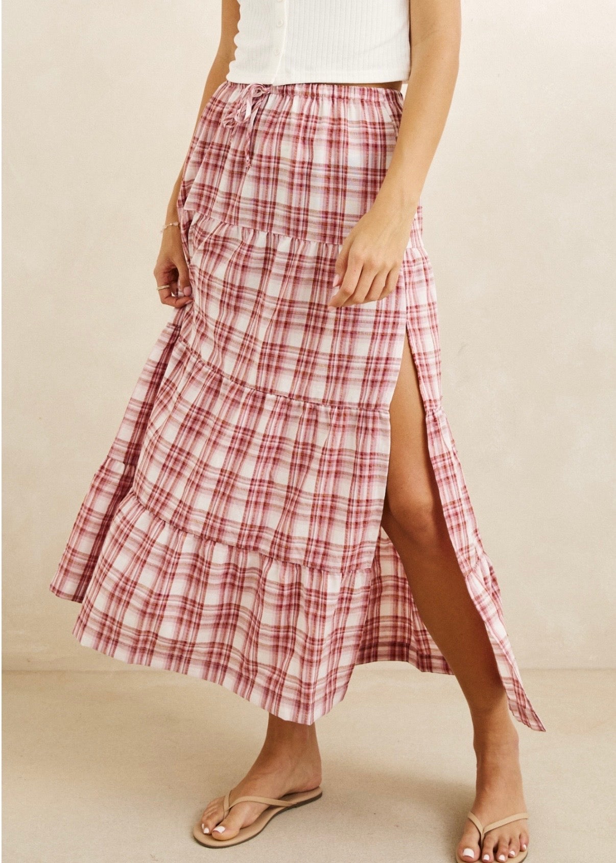 Chelsea Check Tiered Maxi Skirt