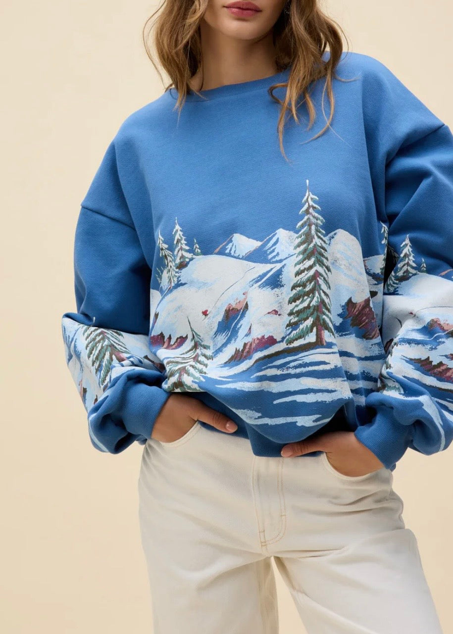Alpine Ski Scene Oversized Crewneck