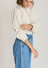 Corduroy Ruffled Collar Blouse