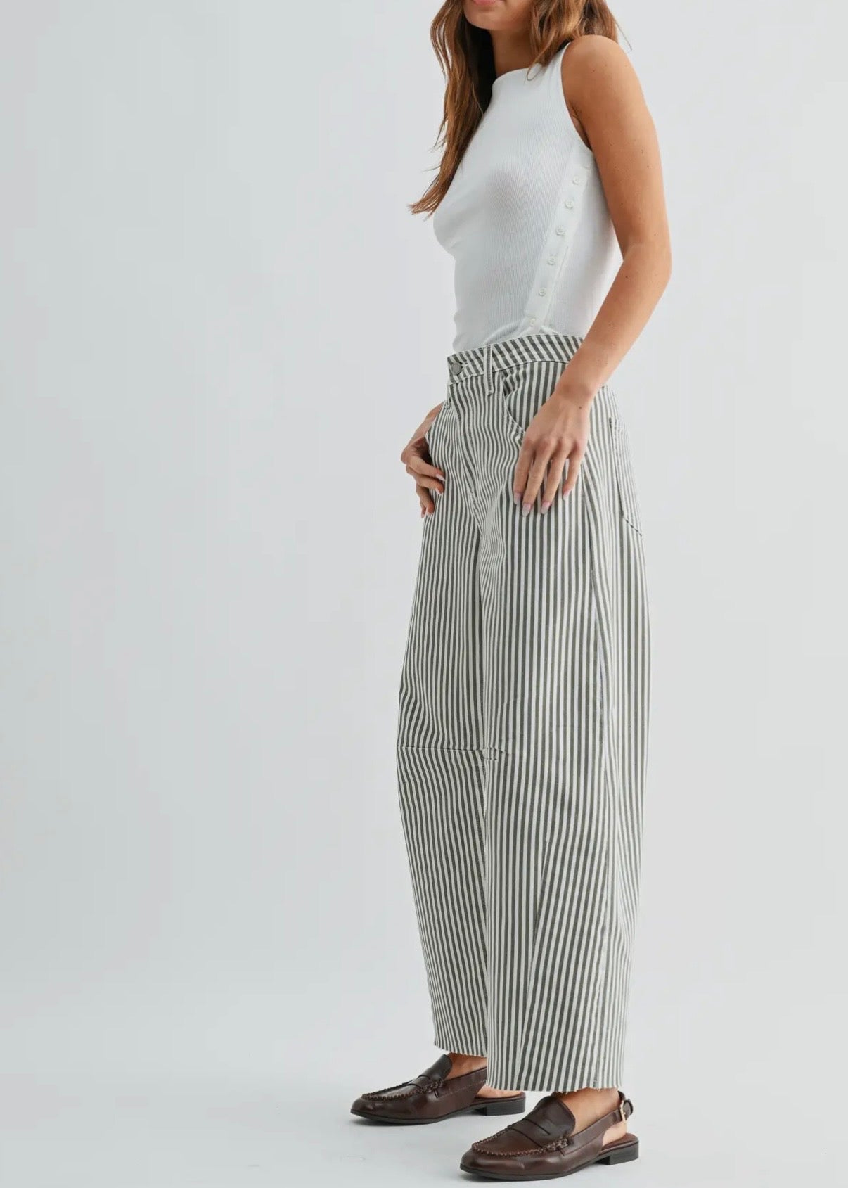 Stripe Barrel Jean w/ Seams