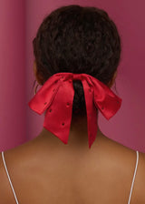 Holiday Satin & Rhinestone Bow Scrunchie