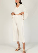 Linen Culotte Elastic Waist Band Pants