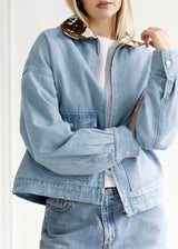 Boxy Denim Jacket Cow Collar