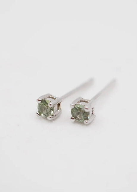 Green Sapphire Claw Studs in Sterling Silver