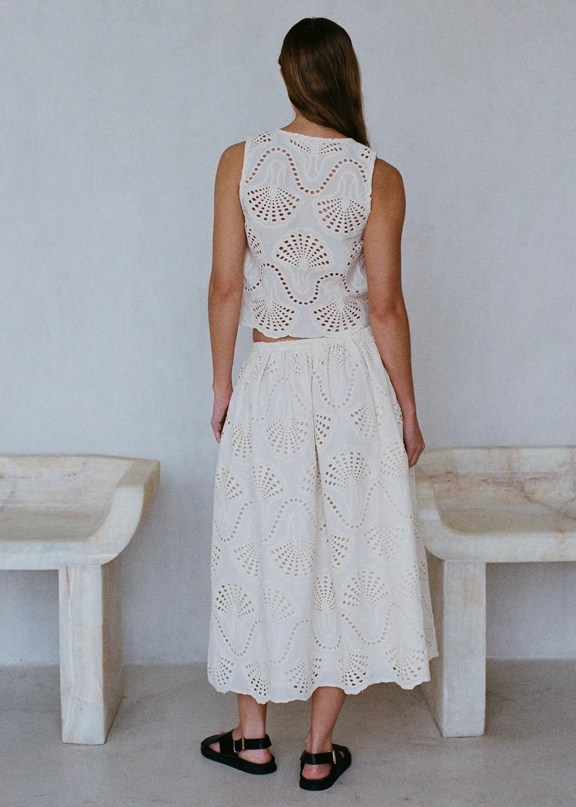 Embroidered Detail Midi Flare Skirt