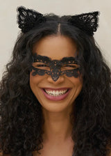 Lace Headband & Mask 2pc Set - Black Cat