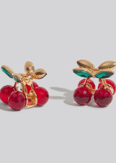 Mini Rhinestone Claw Clips 2pc Set - Cherry