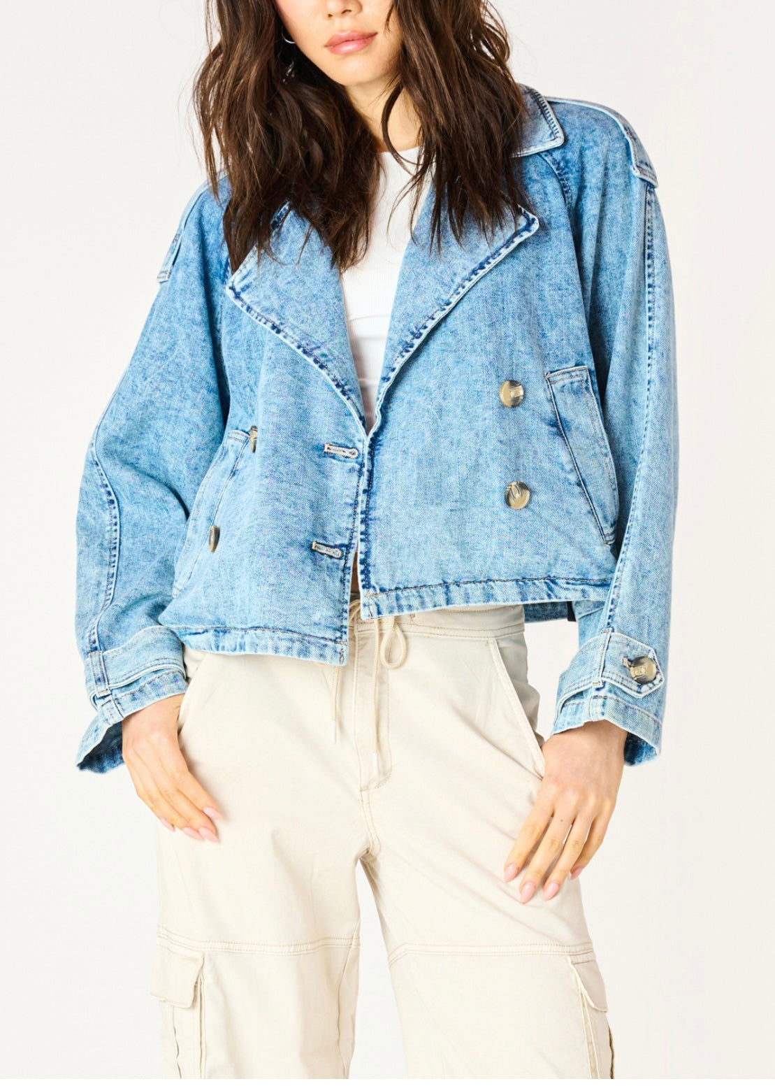 Double Breasted Denim Jacket – Red Ribbon