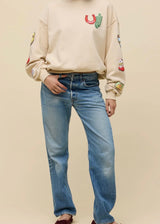 Western Patches Oversized Crew Sweatshirt