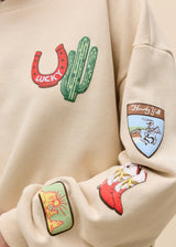 Western Patches Oversized Crew Sweatshirt