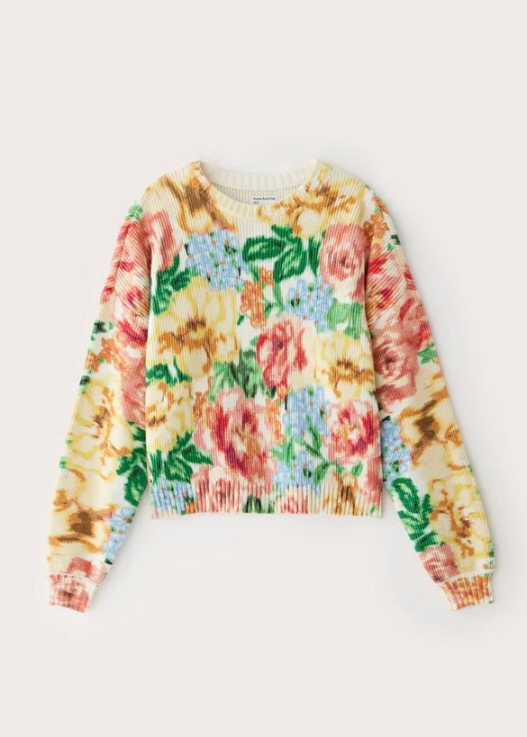 The Floral Print Crewneck Sweater in Honey Mist