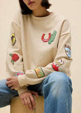 Western Patches Oversized Crew Sweatshirt