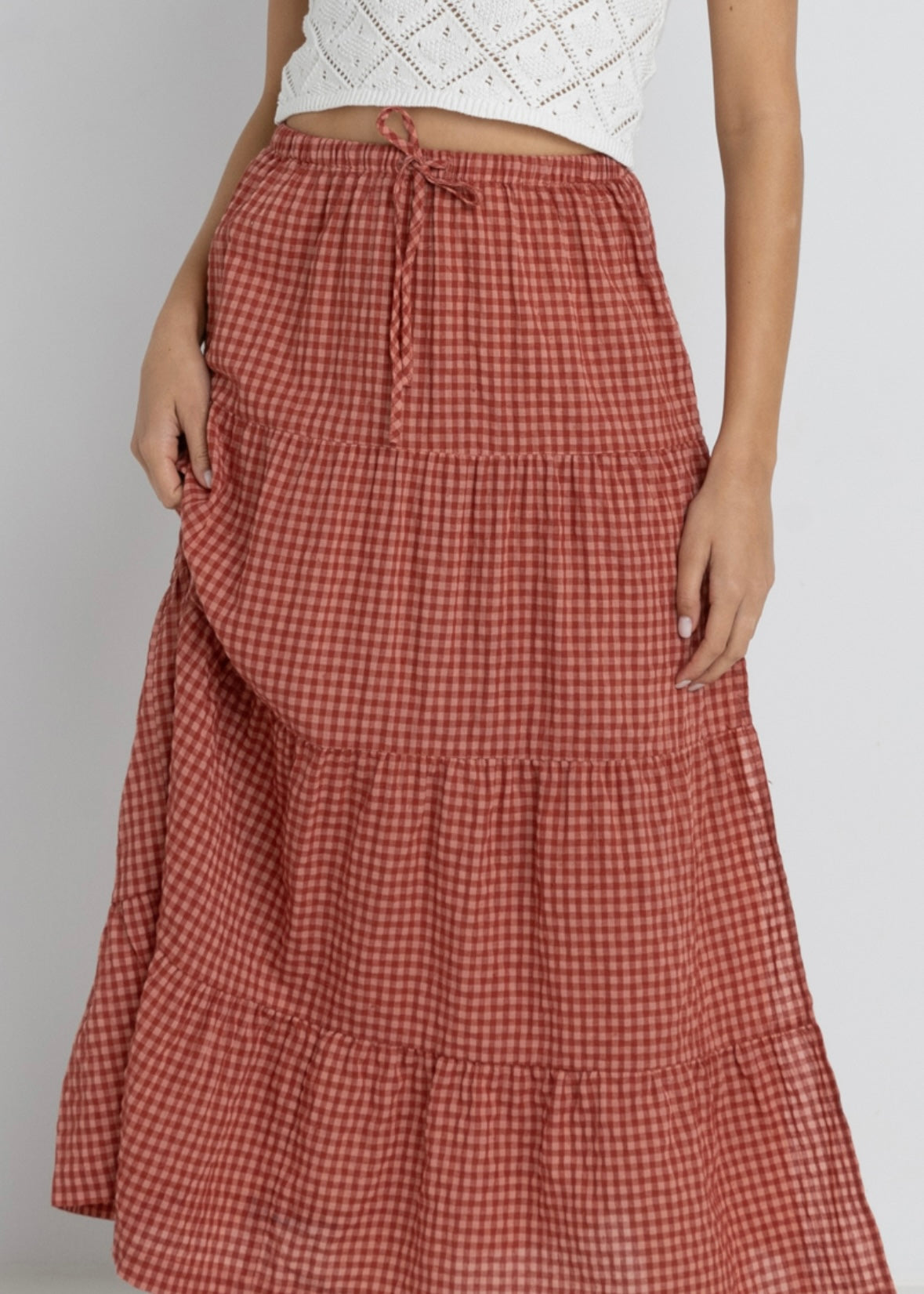 Lola Check Tiered Maxi Skirt